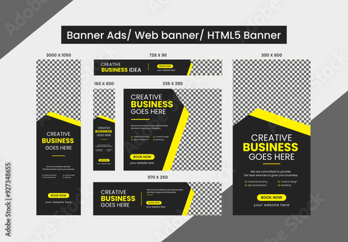 New Creative Corporate Technology with Blue Business Banner Ads, Web Banners or Google ads Banner Design Template