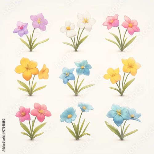 Wallpaper Mural A collection of isolated fantasy flowers in vibrant colors, designed as 2D casual game assets with various shapes and hues for mobile games. Torontodigital.ca