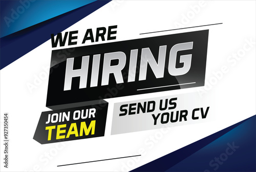 Hiring recruitment design for banner poster. We are hiring lettering with geometric shapes lines. Vector illustration typographic. Open vacancy design template

