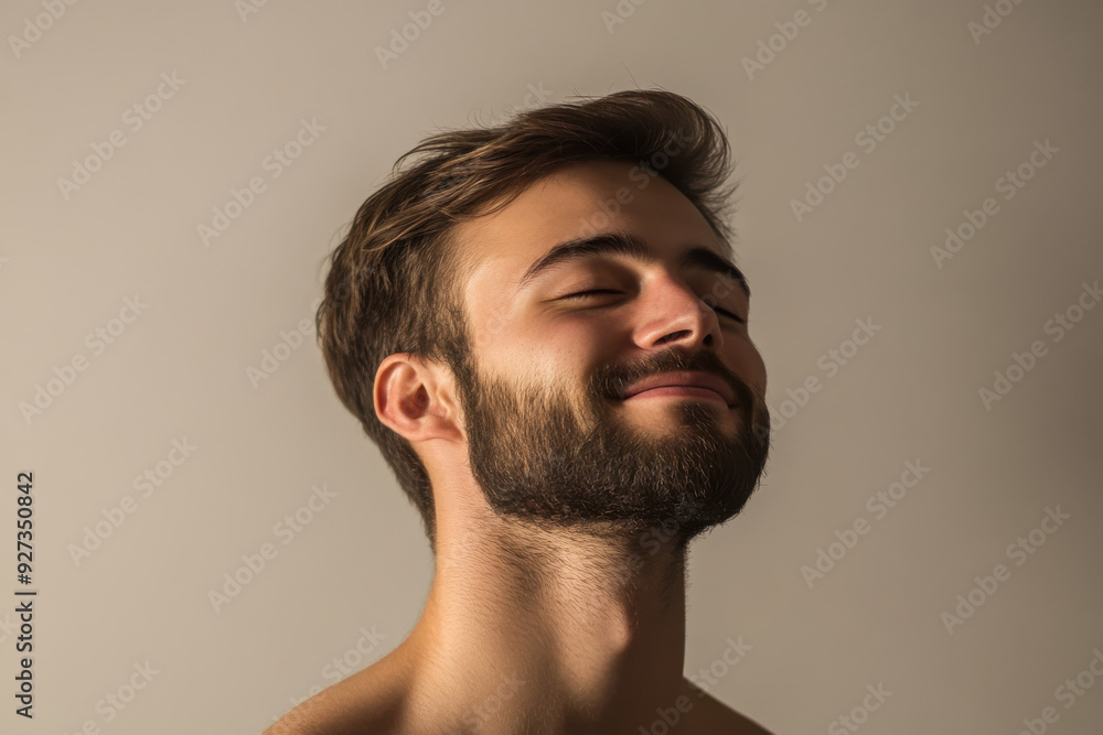 Obraz premium A close up of a man's face with her eyes closed
