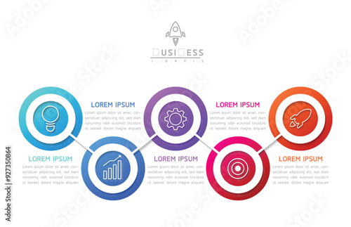 Vector infographic business presentation template with circular interconnection with 5 options.