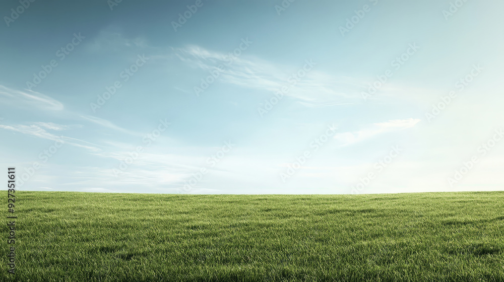 Green grass field under clear blue sky with soft clouds Green grass field under clear blue sky with soft clouds