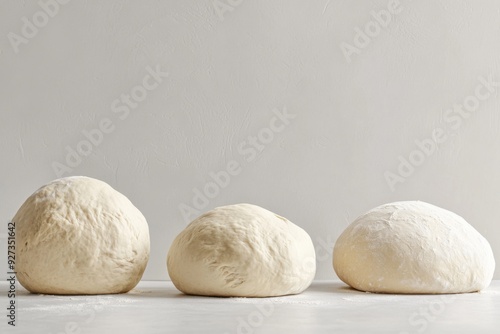 Dough in various stages of preparation on a neutral backdrop photo