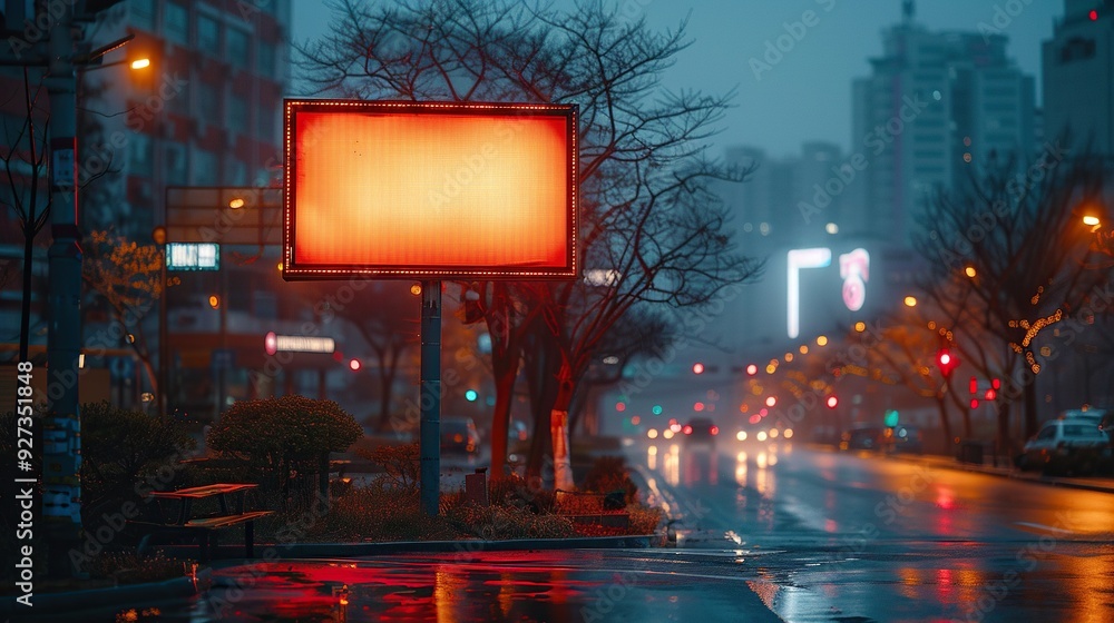 A vertical blank white billboard on a city street offers space for mock-up posters, set against a backdrop of buildings and road on a summer night. A vertical blank white billboard on a city street offers space for mock-up posters, set against a backdrop of buildings and road on a summer night.