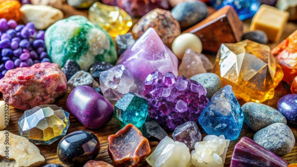 Assortment of raw gemstones, including sapphires, quartz rocks, rough amethyst, and brilliant crystals, displayed together as natural mineral samples for jewelry production and crafting inspiration. Assortment of raw gemstones, including sapphires, quartz rocks, rough amethyst, and brilliant crystals, displayed together as natural mineral samples for jewelry production and crafting inspiration.