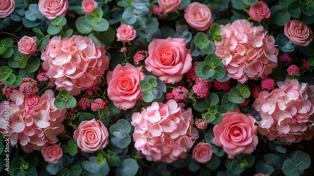 A wedding or birthday stationery mock-up includes a blank paper greeting card surrounded by decorative floral elements like pink roses and peonies. A wedding or birthday stationery mock-up includes a blank paper greeting card surrounded by decorative floral elements like pink roses and peonies.