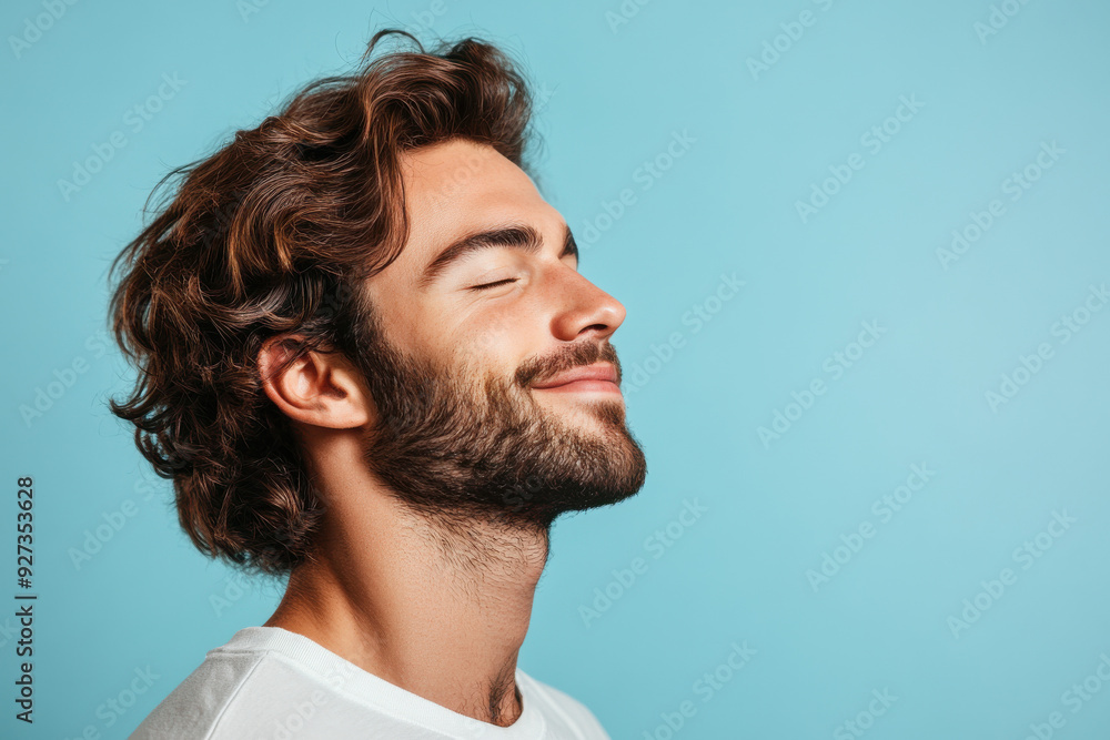 Obraz premium A close up of a man's face with her eyes closed