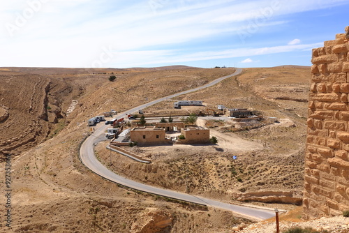 Panoramic view at the nature near ruins of Shobak castle and the city of Montreal in Jordan photo