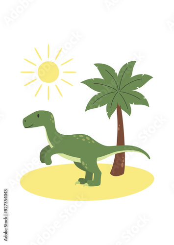 Cute vector childish illustration with allosaurus