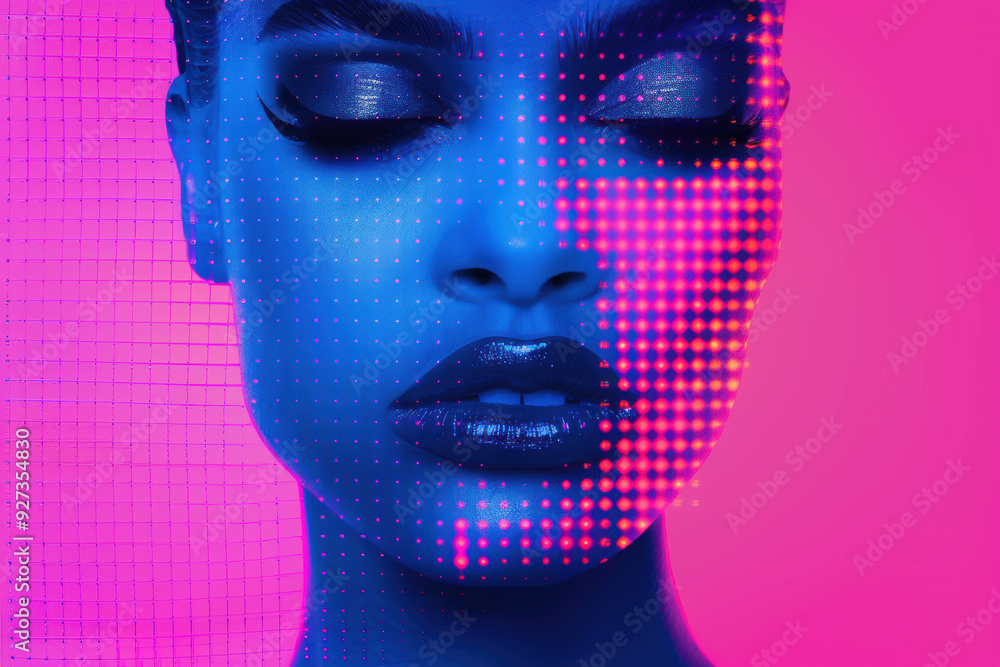 A striking portrait of a woman with a colorful digital overlay, blending beauty and technology in a captivating visual expression. A striking portrait of a woman with a colorful digital overlay, blending beauty and technology in a captivating visual expression.