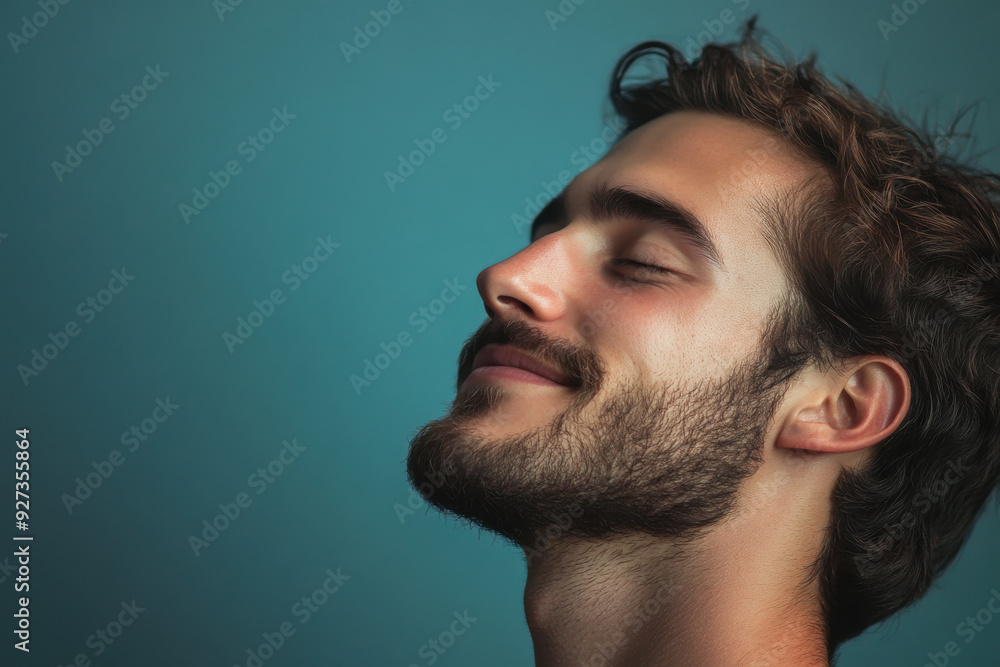 Obraz premium A close up of a man's face with her eyes closed