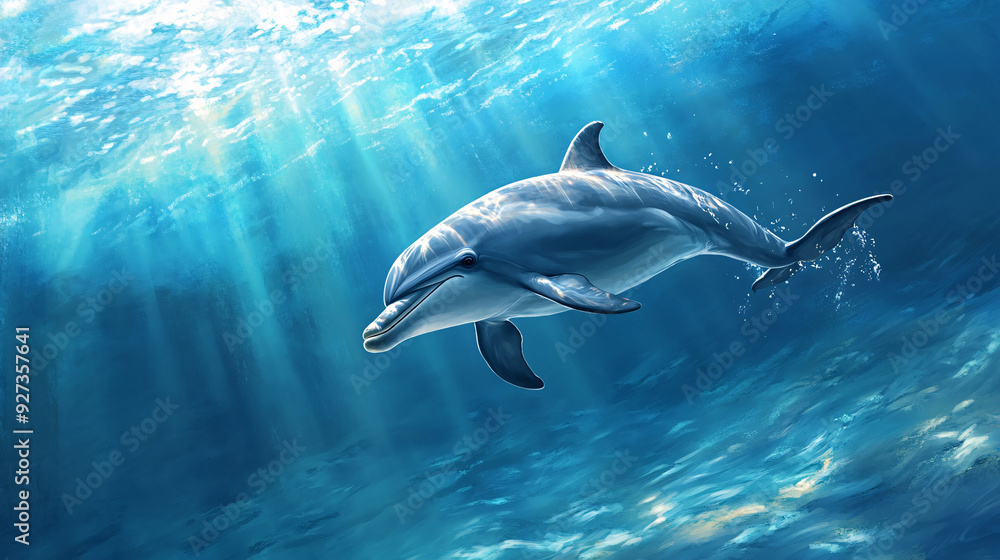 A bottlenose dolphin, a marine mammal of the family delphinidae, swimming in the ocean. A bottlenose dolphin, a marine mammal of the family delphinidae, swimming in the ocean.
