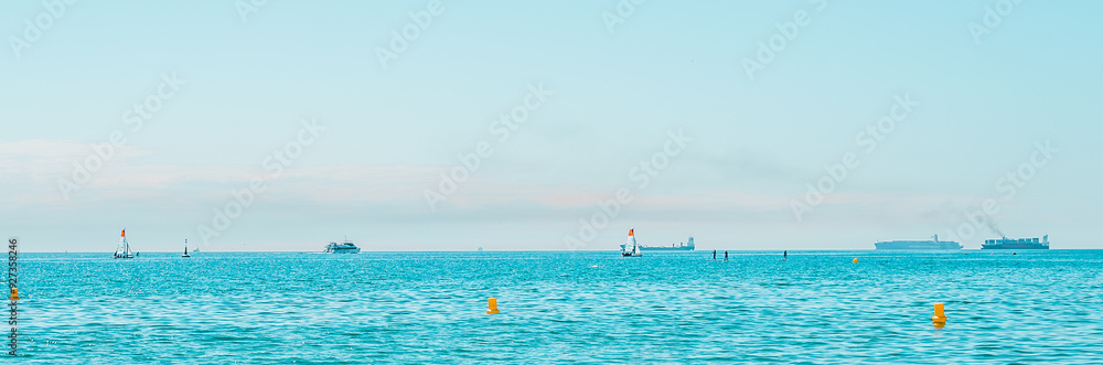 Barcelona Seascape: Blue Water and Boats