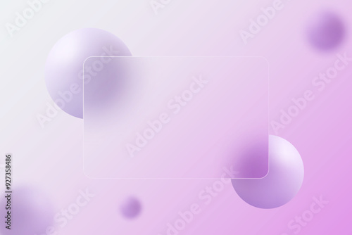 Lavender glass morphism background. Transparent partition and spheres.