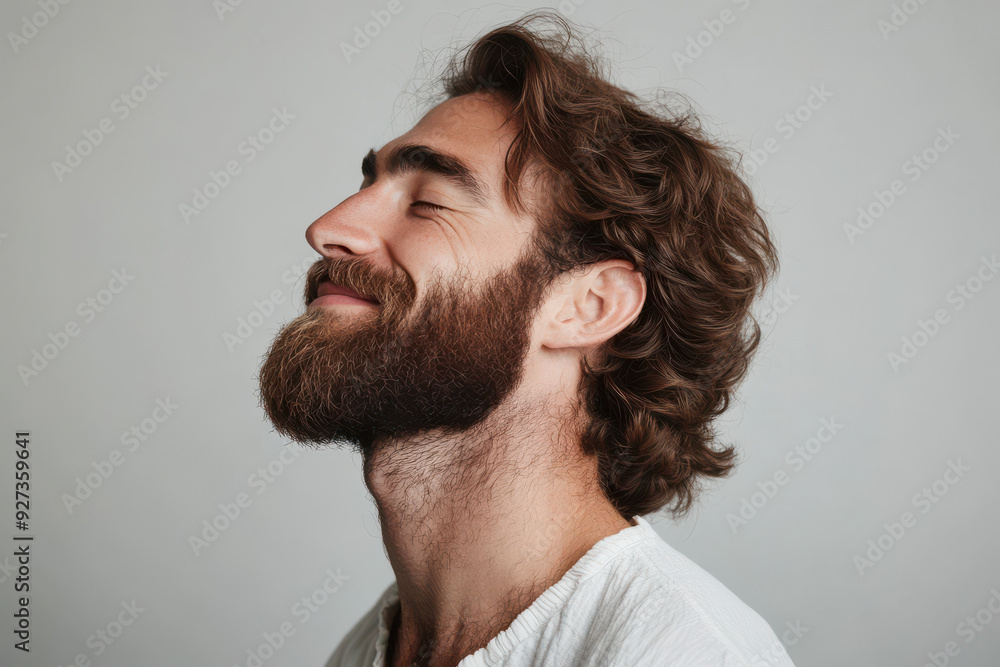 Obraz premium A close up of a man's face with her eyes closed