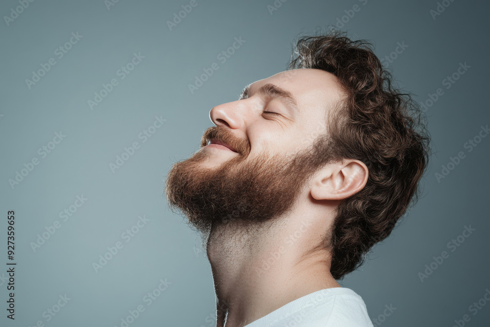 Obraz premium A close up of a man's face with her eyes closed