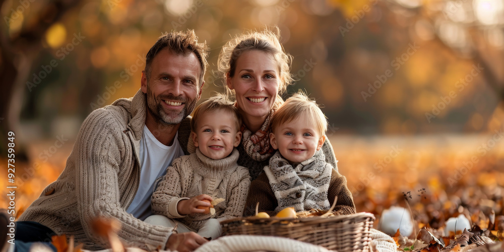 Happy family enjoying a walk in an autumn park
Happy family enjoying a walk in an autumn park