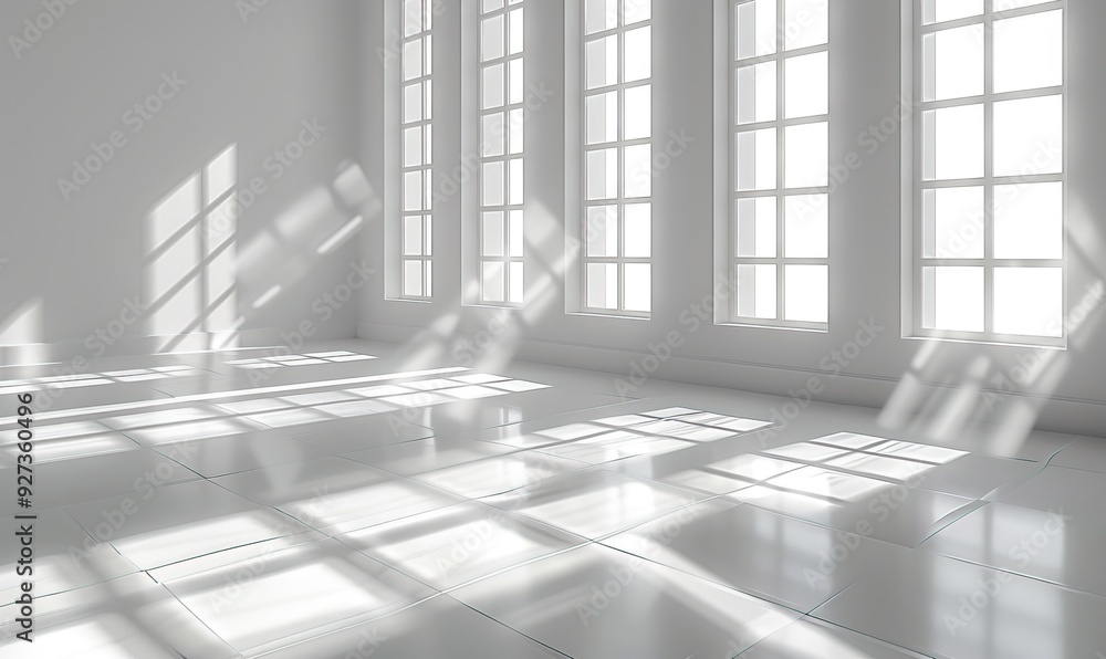 Obraz premium A realistic and minimalist background shows blurred natural light shadows on a white wall, perfect for product presentation.