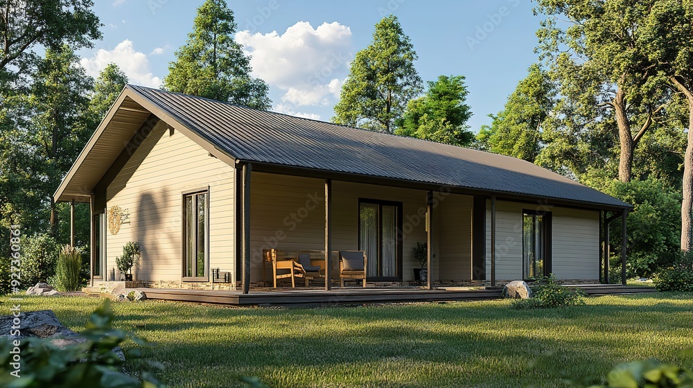 Modest House: Simple and Cozy Design Featuring a Small, Humble Home with Minimalistic Architecture. Perfect for Representing Modest Living, Warmth, and Comfort in a Tranquil Setting Modest House: Simple and Cozy Design Featuring a Small, Humble Home with Minimalistic Architecture. Perfect for Representing Modest Living, Warmth, and Comfort in a Tranquil Setting