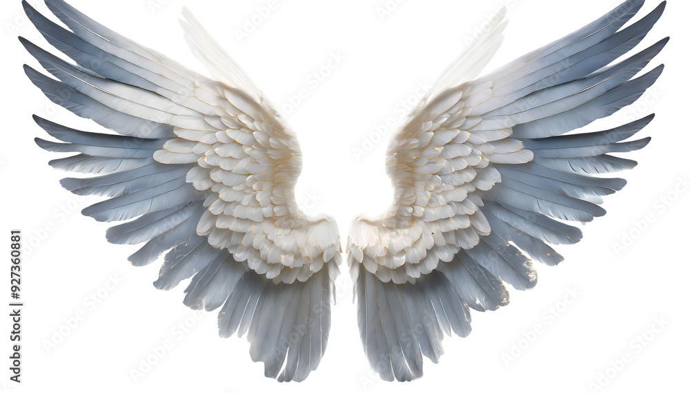 Beautiful magic angel wings Splash on a white isolated background. Generative AI. Beautiful magic angel wings Splash on a white isolated background. Generative AI.