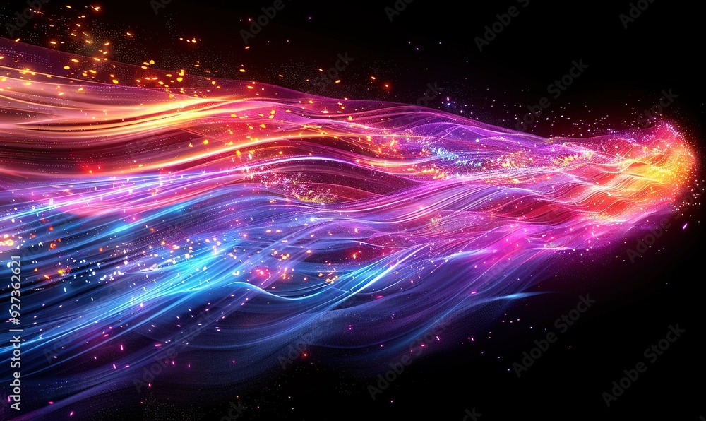 Colorful light trails with motion effects illustrate high-speed light on a black background, creating dynamic visual effects. Colorful light trails with motion effects illustrate high-speed light on a black background, creating dynamic visual effects.