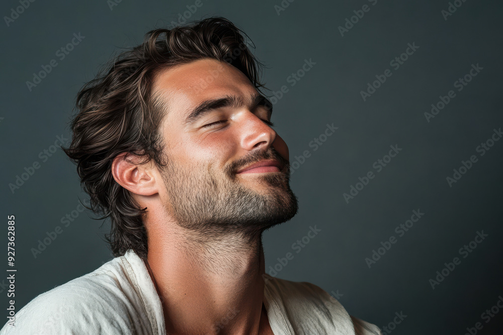A close up of a man's face with her eyes closed A close up of a man's face with her eyes closed