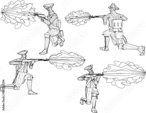 Vector sketch illustration design of soldiers in royal era uniforms fighting by firing rifles