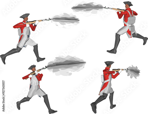 Vector sketch illustration design of soldiers in royal era uniforms fighting by firing rifles