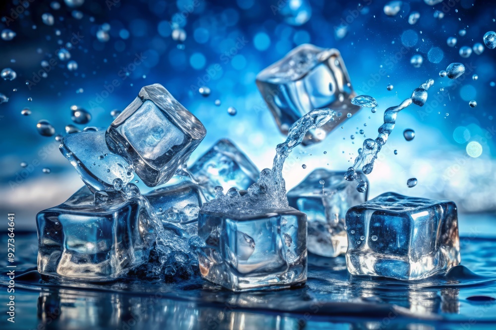 Fresh frosty ice cubes dissolve in cool water, evoking a sense of refreshment and rejuvenation, perfect for hot summer days and revitalizing beverages. Fresh frosty ice cubes dissolve in cool water, evoking a sense of refreshment and rejuvenation, perfect for hot summer days and revitalizing beverages.