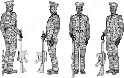 Vector sketch illustration design of naval troops in service uniforms in ready pose 