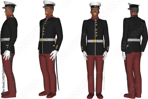 Vector sketch illustration design of naval troops in service uniforms in ready pose