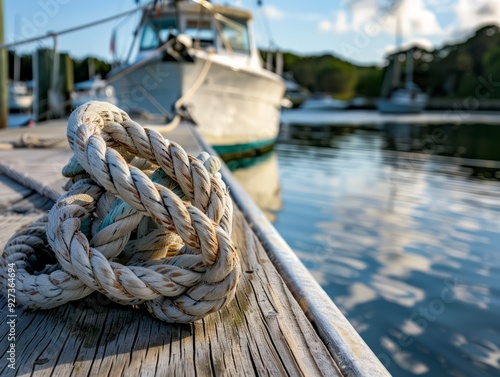 Rope Knot Securing a Boat to a Dock