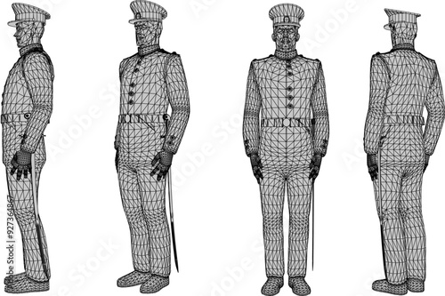 Vector sketch illustration design of naval troops in service uniforms in ready pose 