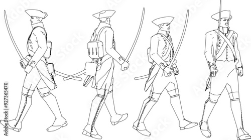 Vector sketch illustration design of soldier in royal era uniform preparing with sword weapon