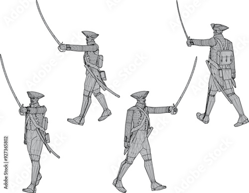 Vector sketch illustration design of soldier in royal era uniform walking with sword weapon