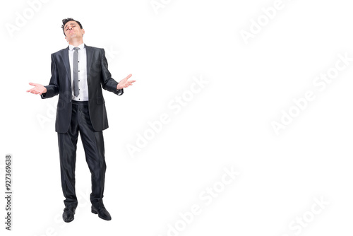 Arrogant boss in formal suit. White background. photo