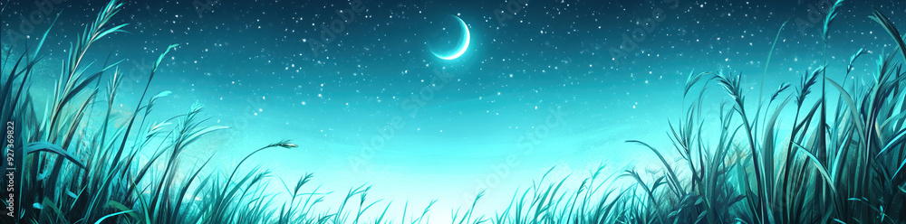 Night field with full moon and tall grass Night field with full moon and tall grass