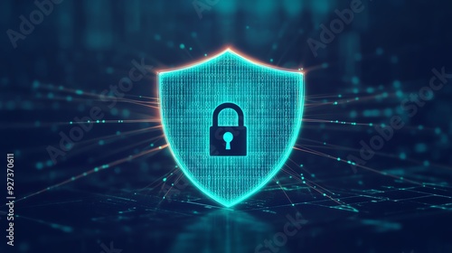 Stylized digital shield with padlock symbol, representing cybersecurity, data protection, and online safety concepts.
