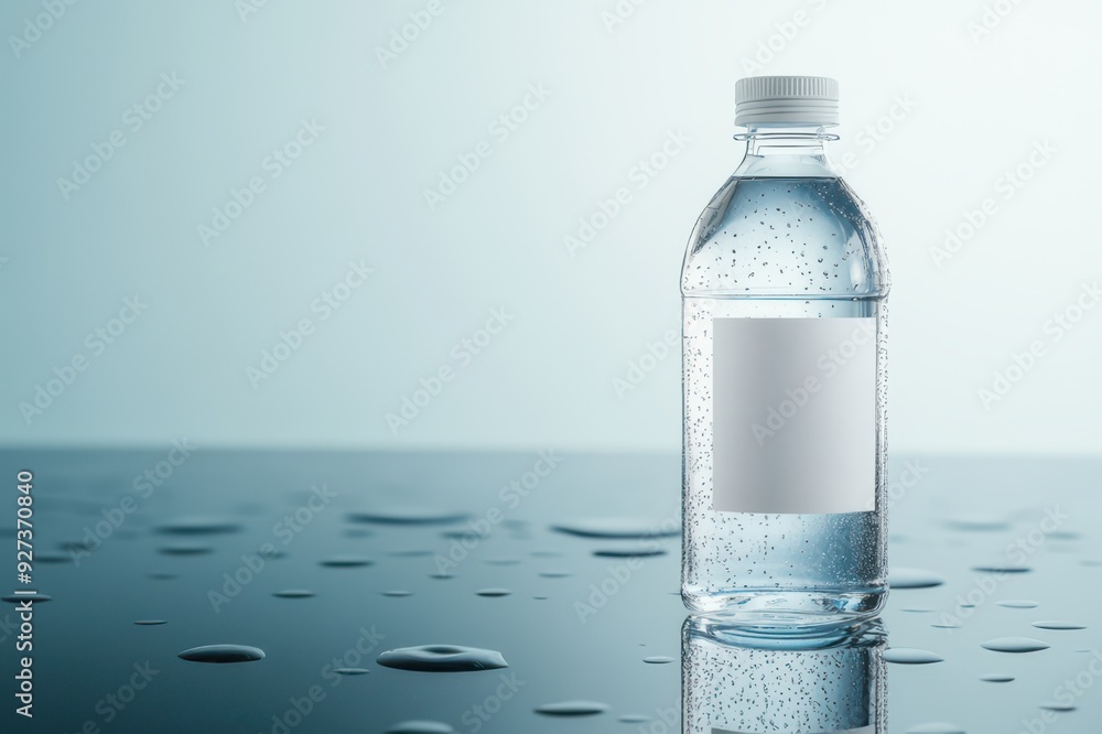 A clear water bottle with a blank label A clear water bottle with a blank label