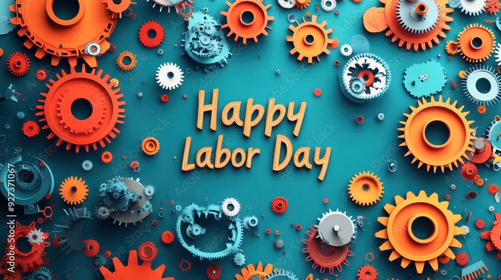 Celebratory Labor Day Design with Gears and Festive Colors Celebratory Labor Day Design with Gears and Festive Colors
