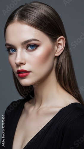 Wallpaper Mural Brunette girl with long hair banner. Bright digital illustrated postcard, poster. portrait of a woman portrait of a person Torontodigital.ca