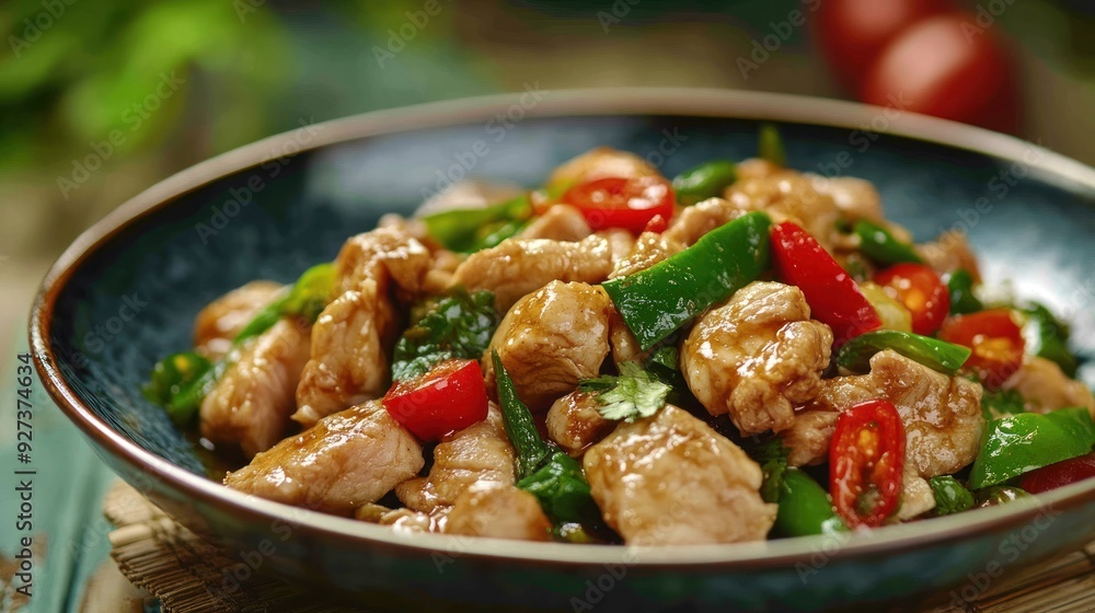 Stir-fried Chicken with Green Peppers and Red Chilies Stir-fried Chicken with Green Peppers and Red Chilies