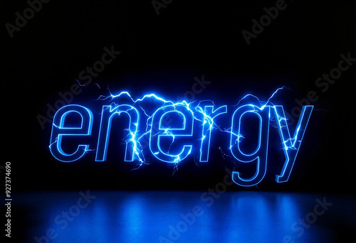 blue lettering like arc showing word energy