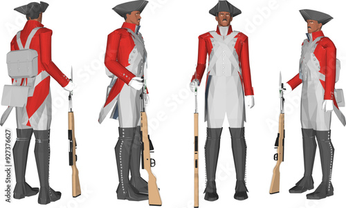 Vector sketch illustration of the design of soldiers in royal era uniforms lining up to prepare for war holding rifles