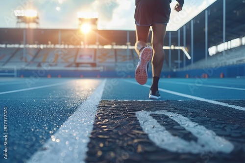 A runner on a track, focusing on movement and athleticism during a training session. photo