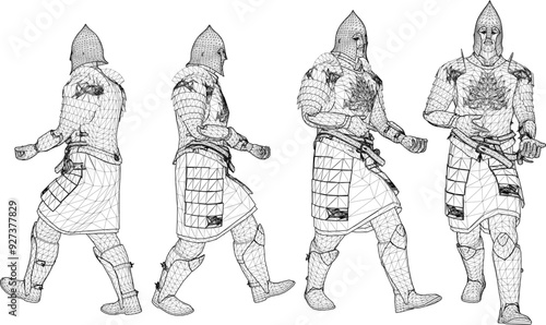 Vector sketch illustration design of warrior knight in armor of royal era