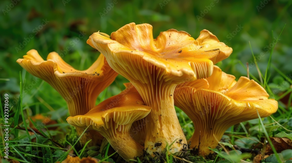 Chanterelle mushrooms are ripe and healthy in the forest Chanterelle mushrooms are ripe and healthy in the forest