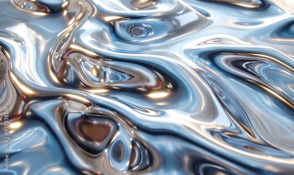 A glossy silver metal texture with fluid chrome effects, creating a mirror-like water effect. A glossy silver metal texture with fluid chrome effects, creating a mirror-like water effect.