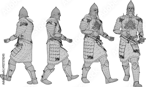 Vector sketch illustration design of warrior knight in armor of royal era