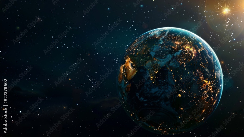 A stunning night-time view of Earth from space, showcasing the glowing city lights that illuminate the continents, capturing the beauty and interconnectedness of our world. A stunning night-time view of Earth from space, showcasing the glowing city lights that illuminate the continents, capturing the beauty and interconnectedness of our world.
